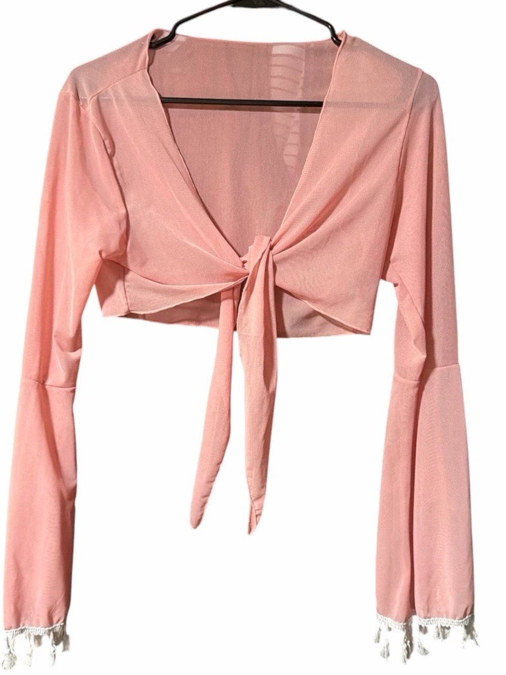 Tie-Front Crop Blouse in Soft Pink